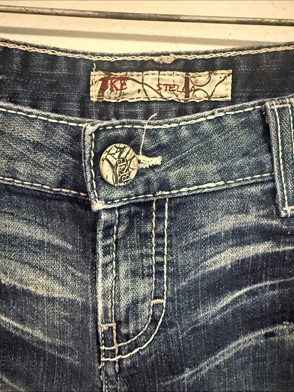 BKE Women's Dark Blue Distressed Frayed Hem Jean Shorts